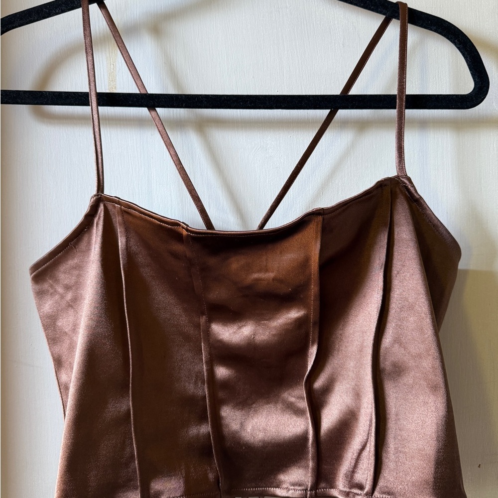 Elegant Brown Satin Women's Top